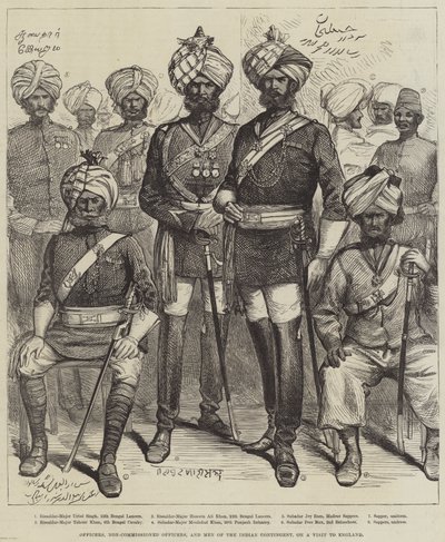 Offiziere, Unteroffiziere und Männer des indischen Kontingents auf Besuch in England (Stich) von English School