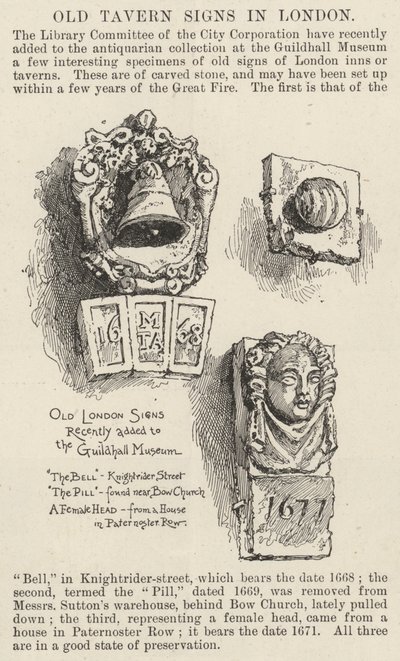 Alte Tavernen-Schilder in London (Stich) von English School