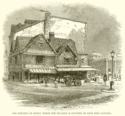 Altes Gebäude in Boston, wo der Tee-Plot angeblich ausgeheckt wurde von English School
