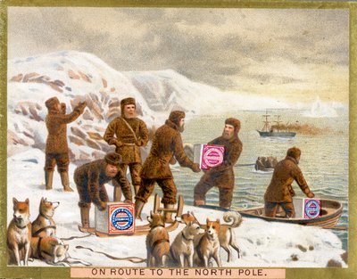 Auf dem Weg zum Nordpol, eine Werbekarte für Huntley & Palmers Biscuits, ca. 1890 von English School