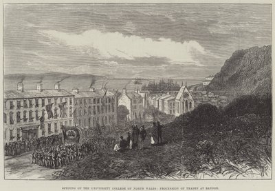 Eröffnung des University College of North Wales, Prozession der Gewerke in Bangor (Gravur) von English School