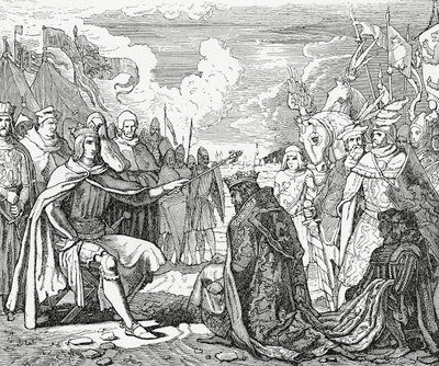 Ottokar II. von Böhmen huldigt Rudolf I., König von Deutschland im Jahr 1276, 1882 von English School