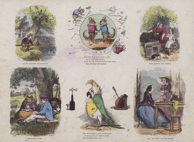 Seite aus dem Attraktiven Bilderbuch (farbige Gravur) von English School