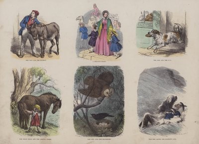 Seite aus dem attraktiven Bilderbuch (farbige Gravur) von English School