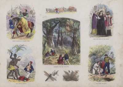 Seite aus dem attraktiven Bilderbuch (farbige Gravur) von English School
