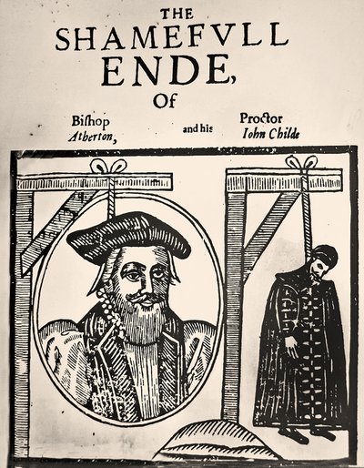 Pamphlet zur Ankündigung der Hinrichtung von John Atherton und seinem Liebhaber John Childe wegen Sodomie von English School