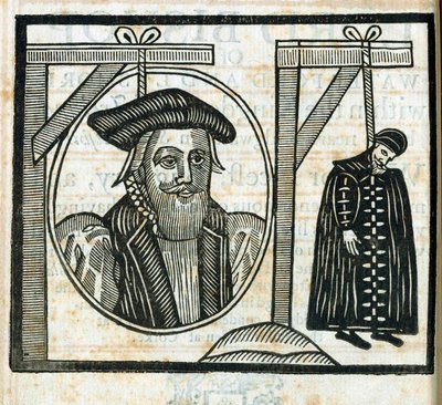 Pamphlet zur Ankündigung der Hinrichtung von John Atherton und seinem Liebhaber John Childe wegen Sodomie von English School