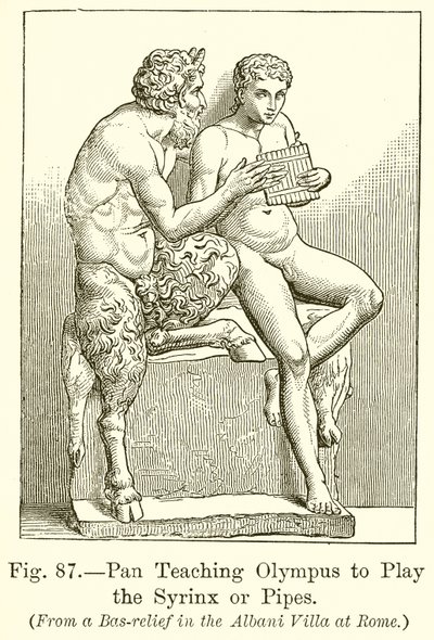 Pan lehrt Olympus, die Syrinx oder Pfeifen zu spielen von English School