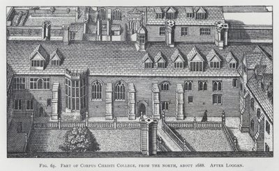 Teil des Corpus Christi College, von Norden, um 1688, nach Loggan (Gravur) von English School