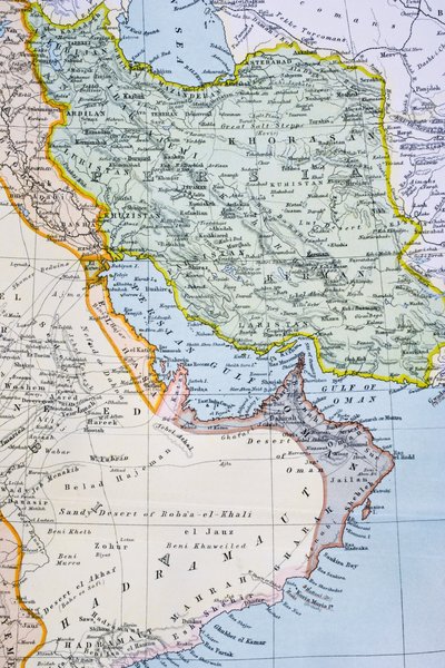 Teilkarte des Nahen Ostens mit dem Roten Meer, Persischen Golf und Horn von Afrika in den 1890er Jahren, aus 