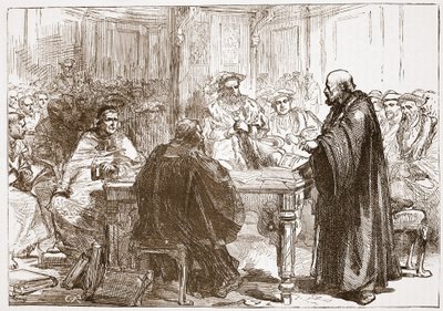 Pastor Olaf bei der Konferenz in Uppsala, Illustration aus The History of Protestantism von James Aitken Wylie, veröffentlicht 1878 von English School
