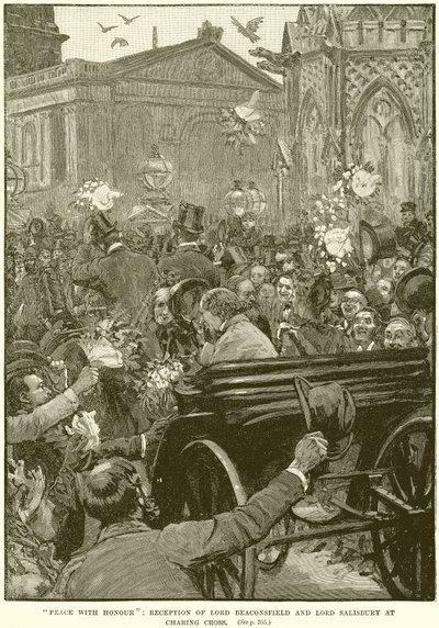 Frieden mit Ehre: Empfang von Lord Beaconsfield und Lord Salisbury am Charing Cross von English School