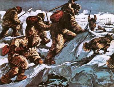 Peary und seine Gruppe kehren von ihrer erfolgreichen Expedition zum Nordpol zurück von English School
