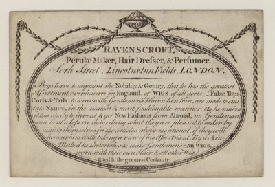 Perückenmacher, Ravenscroft, Visitenkarte von English School