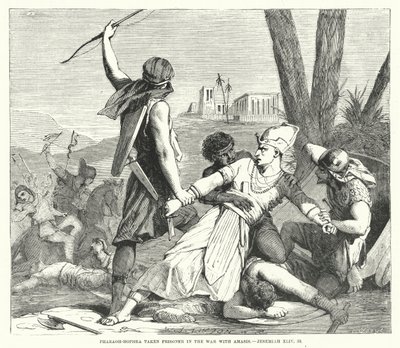 Pharao-Hophra gefangen im Krieg mit Amasis, Jeremia XLIV, 30 (Gravur) von English School