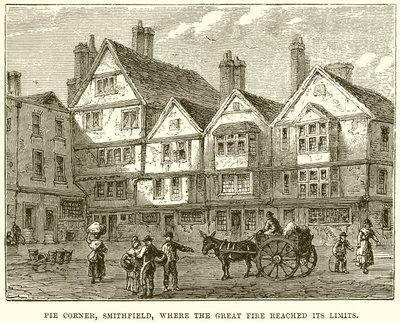 Pie Corner, Smithfield, wo das Große Feuer seine Grenzen erreichte von English School