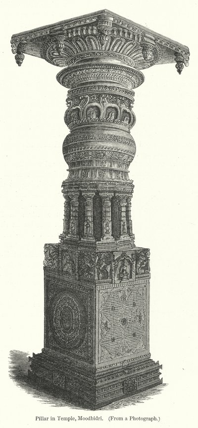 Säule im Tempel, Moodbidri (Gravur) von English School