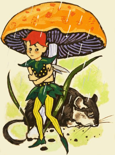 Kobold unter einem Pilz von English School
