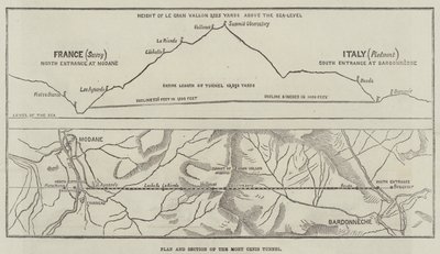 Plan und Querschnitt des Mont-Cenis-Tunnels (Gravur) von English School