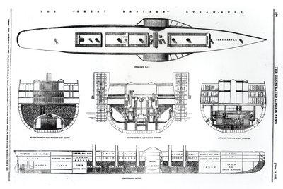 Plan und Querschnitte des Dampfschiffs Great Eastern, 1857 von English School