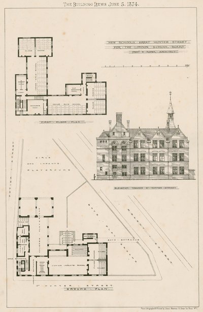 Plan der neuen Schulen, Great Hunter Street Schools, Old Kent Road von English School