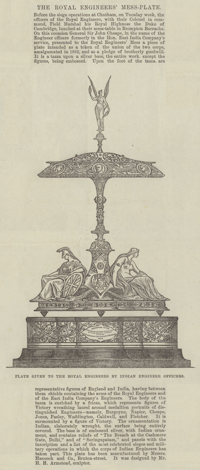 Teller, der den königlichen Ingenieuren von indischen Ingenieuroffizieren geschenkt wurde (Gravur) von English School