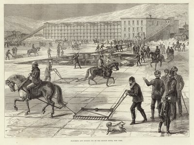Pflügen und Lagern von Eis auf dem Hudson River von English School