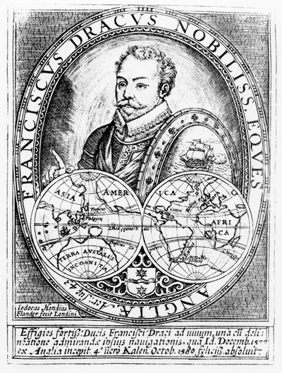 Porträt von Sir Francis Drake (ca. 1540-96) im Alter von 43 Jahren, graviert von Jodocus Hondius (1567-1611) von English School