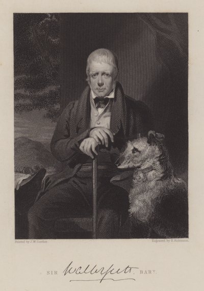 Porträt von Sir Walter Scott, mit Hund von English School