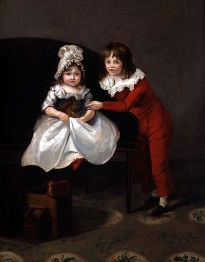 Porträt von zwei Kindern mit einem Eichhörnchen, ca. 1800 von English School