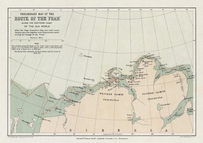 Vorläufige Karte der Route der Fram entlang der Nordküste der alten Welt von English School