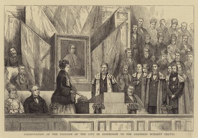 Verleihung der Ehrenbürgerschaft der Stadt Edinburgh an die Baronin Burdett Coutts (Stich) von English School