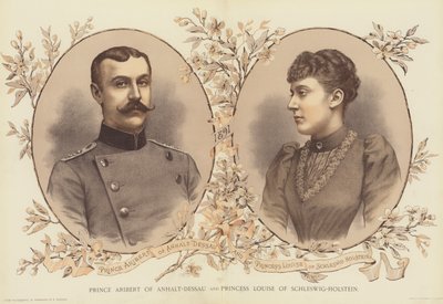 Prinz Aribert von Anhalt-Dessau und Prinzessin Louise von Schleswig-Holstein (Chromolithografie) von English School