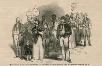 Prozession von vor dem Ertrinken geretteten Personen von English School