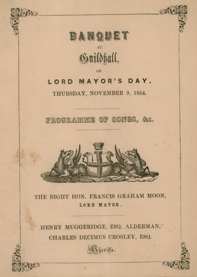 Programm für das Bankett in der Guildhall, London, am 9. November 1854 von English School
