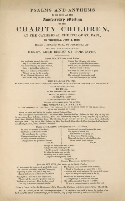 Programm der Psalmen und Anthems von English School