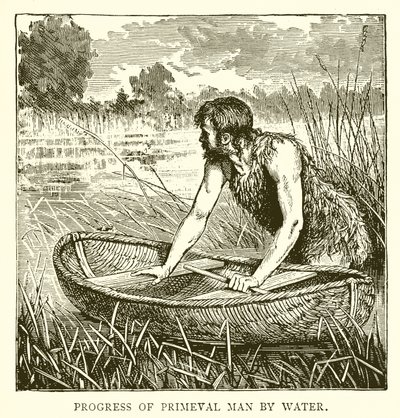 Fortschritt des Urmenschen auf dem Wasser von English School
