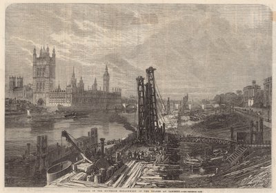 Fortschritt des südlichen Uferdamms der Themse in Lambeth von English School