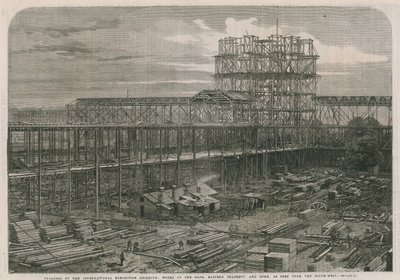 Fortschritt am International Exhibition Building; Arbeiten am Schiff, östliches Querschiff und Kuppel von English School