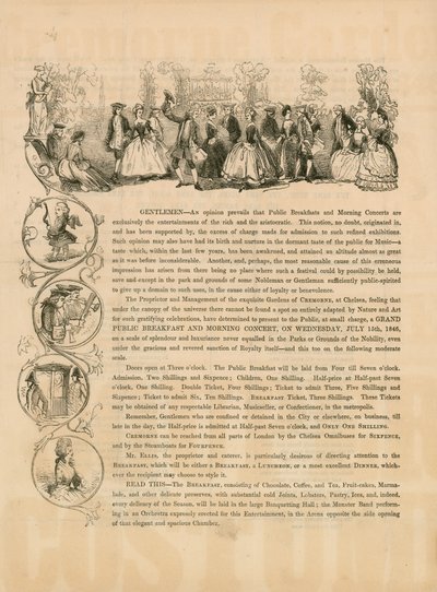 Werbeflyer für ein Großes Öffentliches Frühstück und Morgenkonzert am 15. Juli 1846 von English School