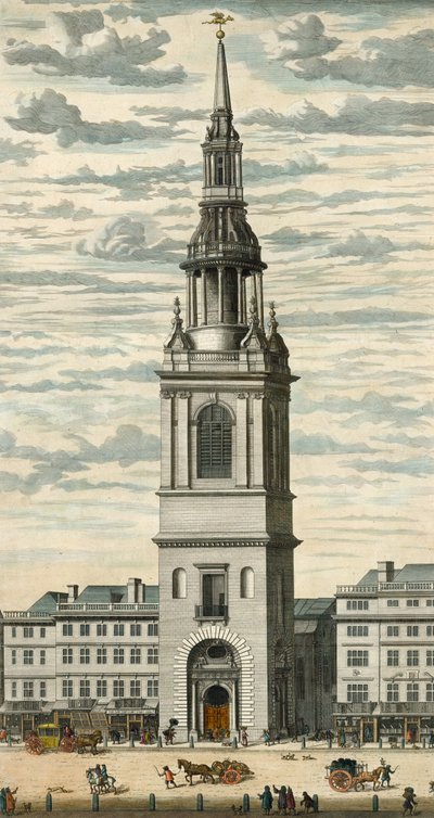 Aussicht auf die Bow Church und den Kirchturm in Cheapside, London von English School