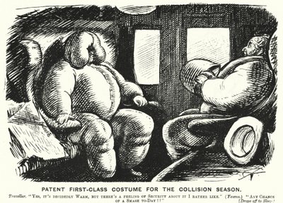 Punch-Karikatur: Patent-Erstklassiges Kostüm für die Kollisionssaison - Sicherheit auf den Eisenbahnen von English School