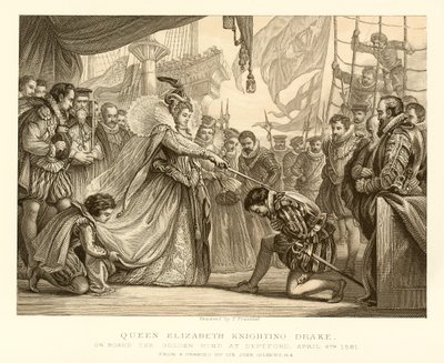 Königin Elisabeth schlägt Drake zum Ritter von English School