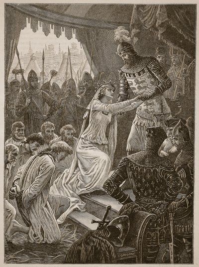 Königin Philippa setzt sich für die Bürger von Calais ein, Illustration aus Cassells Illustrierter Geschichte Englands von English School