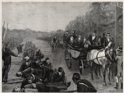 Königin Victoria - Die Inspektion durch Ihre Majestät die Königin des Ambulanzkorps von Colonel Seey im Windsor Park. Illustration für The Graphic von English School