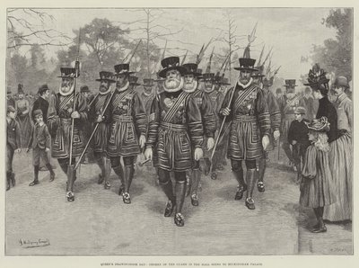 Tag des Empfangs der Königin, Yeomen der Garde im Mall auf dem Weg zum Buckingham Palace von English School