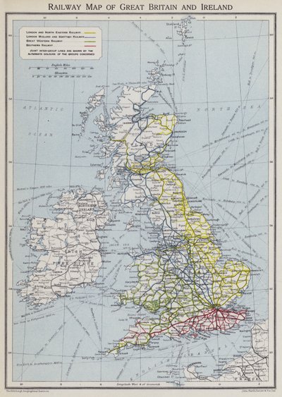 Eisenbahnkarte von Großbritannien und Irland (Farblithografie) von English School