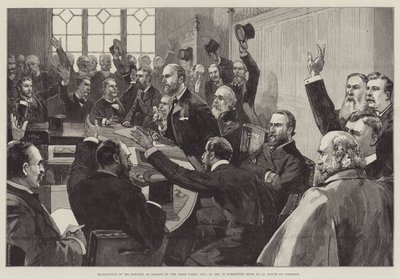 Wiederwahl von Mr. Parnell zum Führer der irischen Partei, 25. November 1890, im Ausschusszimmer Nr. 15, House of Commons von English School