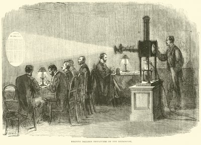 Lesen von Ballon-Depeschen mit dem Mikroskop, Oktober 1870 von English School
