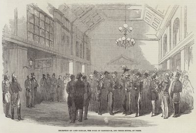 Empfang von Lord Raglan, dem Herzog von Cambridge und ihren Gefolgen in Paris (Gravur) von English School